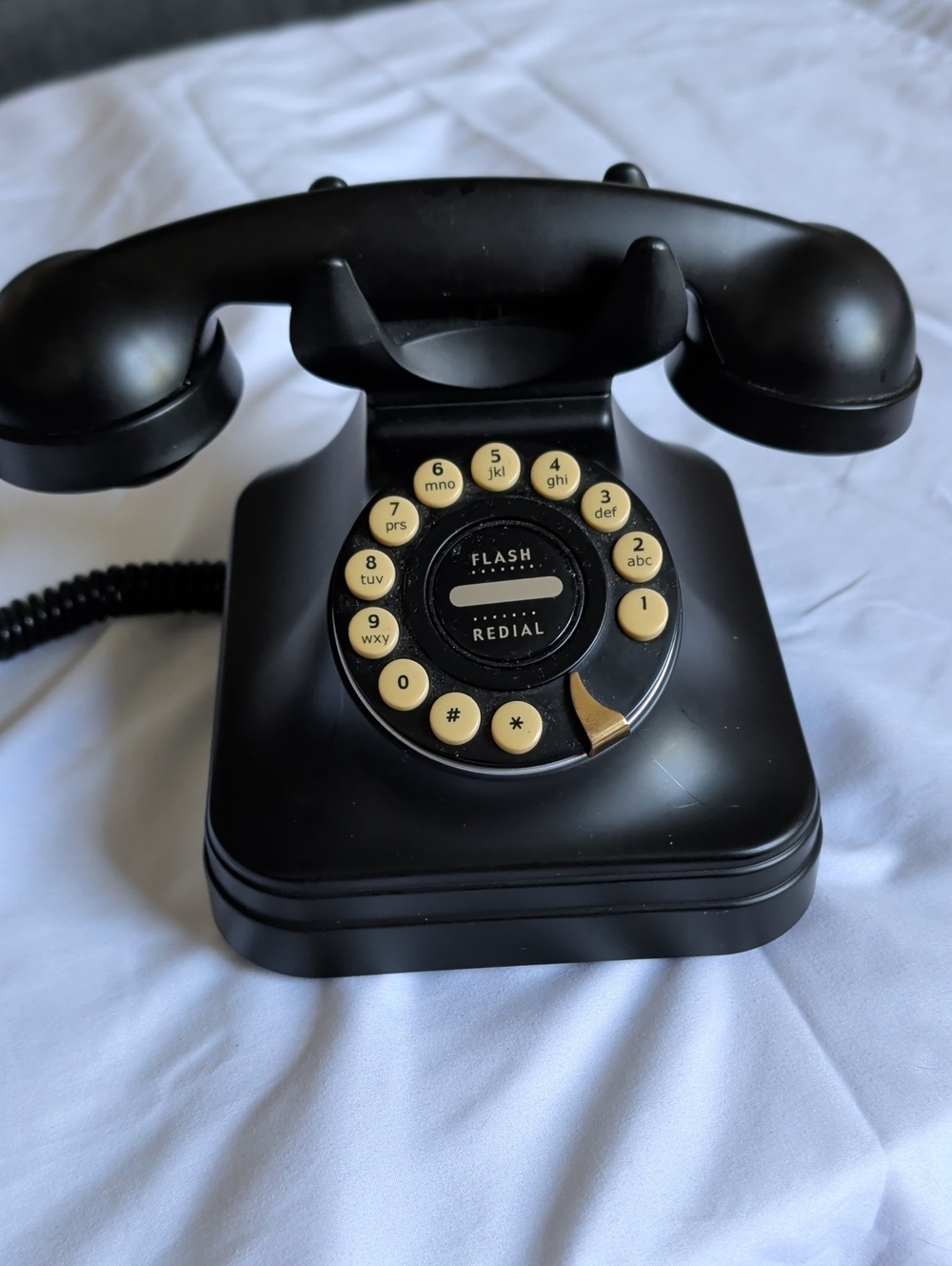 Pottery Barn Black Retro Rotary-Style Desk Phone with Cream Dial Buttons
